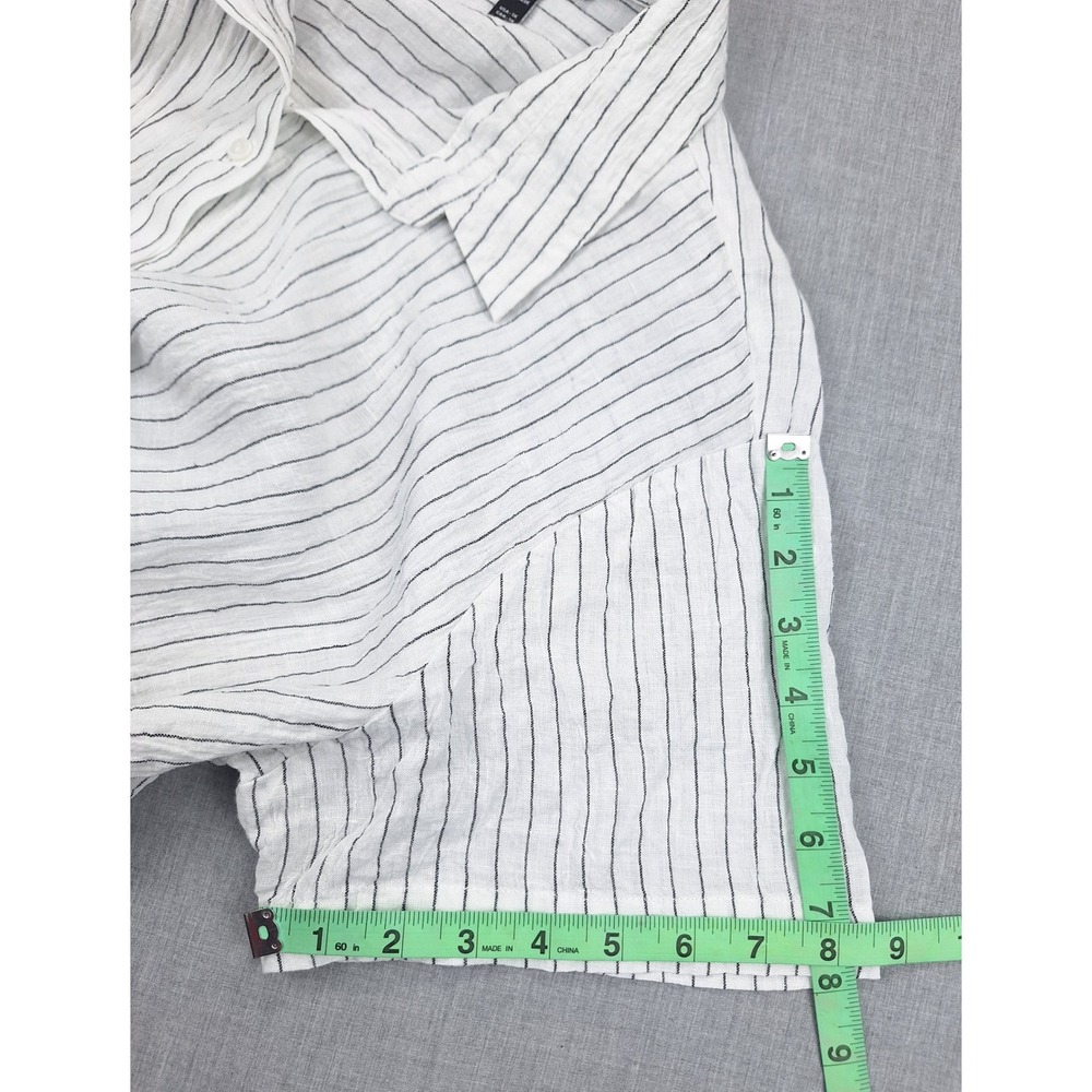Eileen Fisher 1X Puckered Pinstripe 100% Organic Linen Short Sleeve Top - Picture 4 of 6